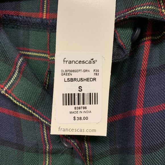 Harper Heritage Francesca's Plaid Button Down Shirt Size Small Green‎ Navy NWT - Picture 6 of 8